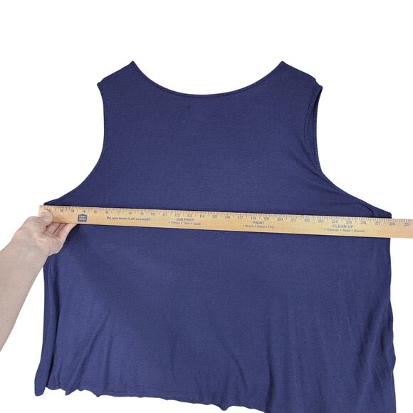 Lane Bryant Top Blouse 26 28 Navy Blue 56x26 Stretch Ruffle Front Sleeveless - Picture 7 of 10